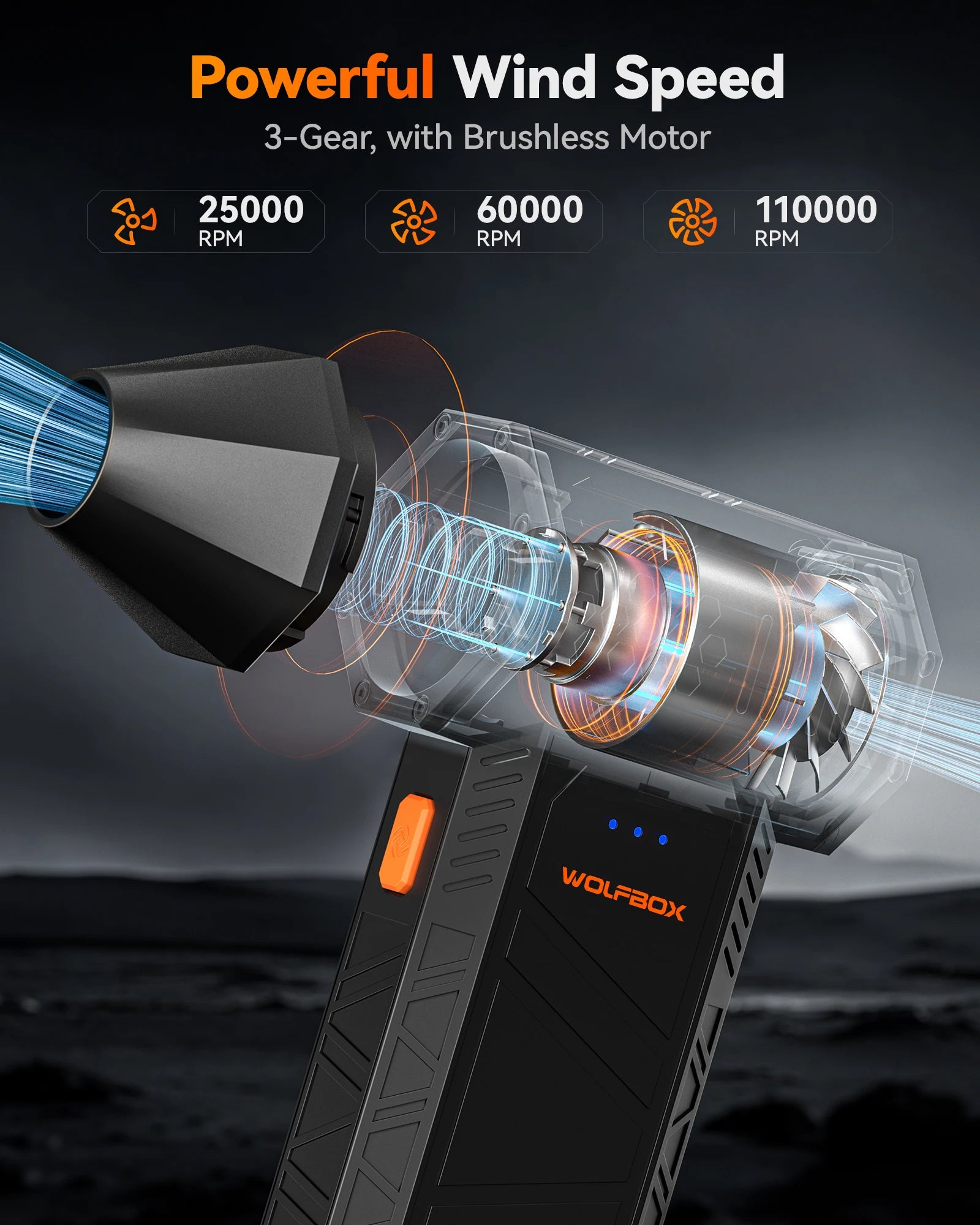 WOLFBOX MF50 Electric Air Duster Air Blower - 110000RPM